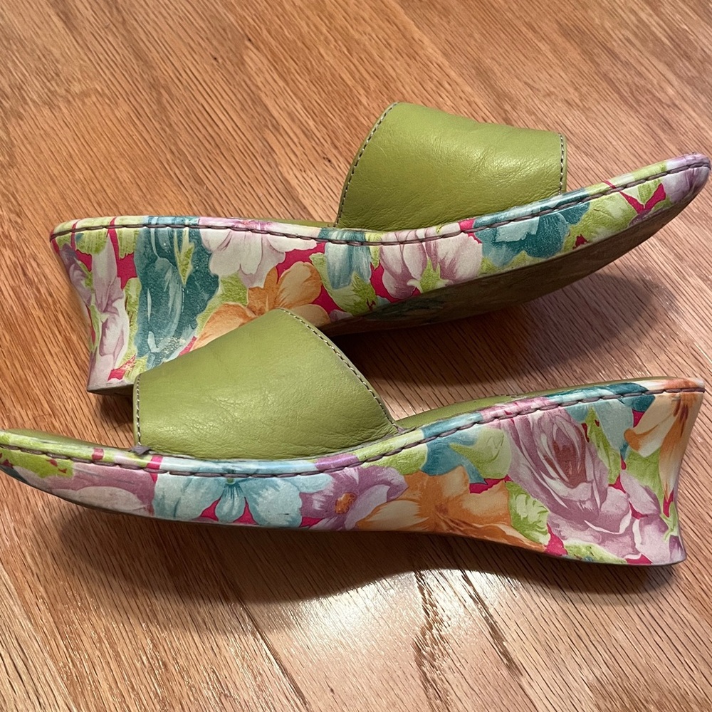 Born Lime Green Floral Wedge Sandals